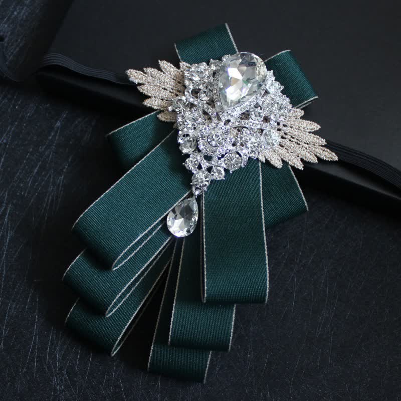Retro Crystal Rhinestone Dangle Ribbon Bow Tie - Green Edge - image 23