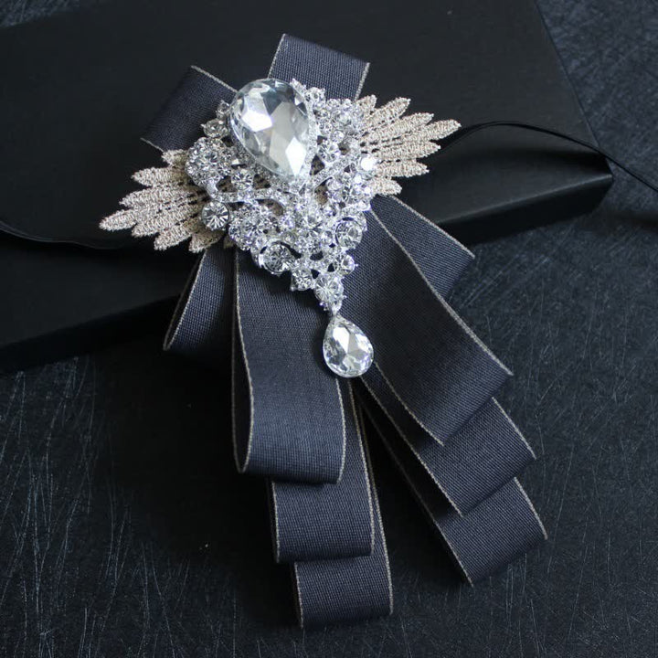 Retro Crystal Rhinestone Dangle Ribbon Bow Tie - Gray Edge - image 25