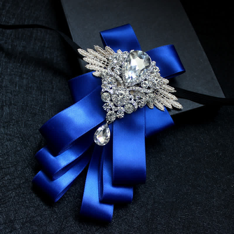 Retro Crystal Rhinestone Dangle Ribbon Bow Tie - Royal - image 3
