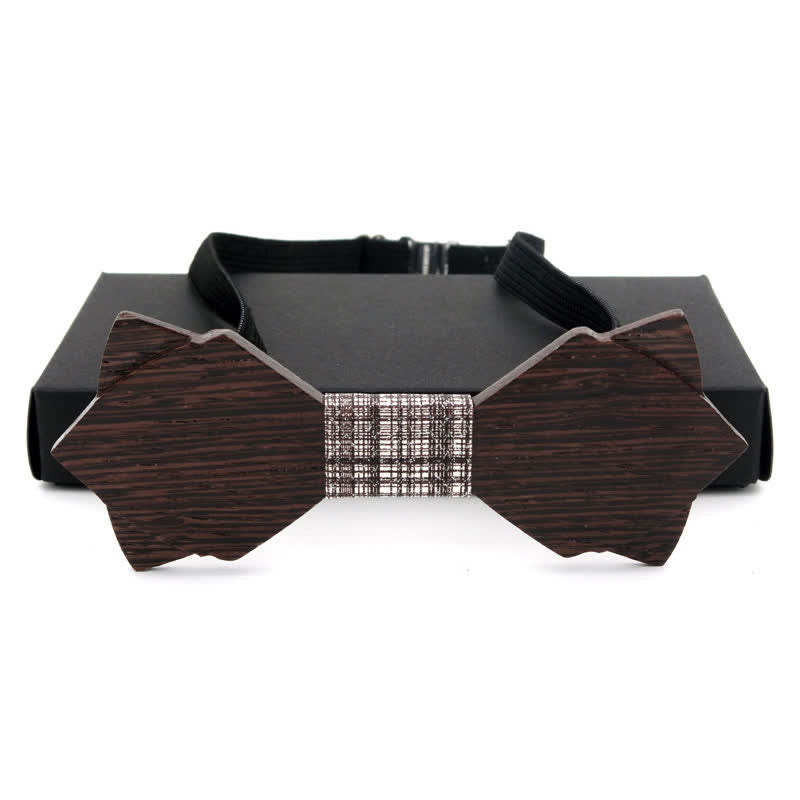 Men's Classic Vintage Double Layered Wooden Bow Tie - Black - image 8