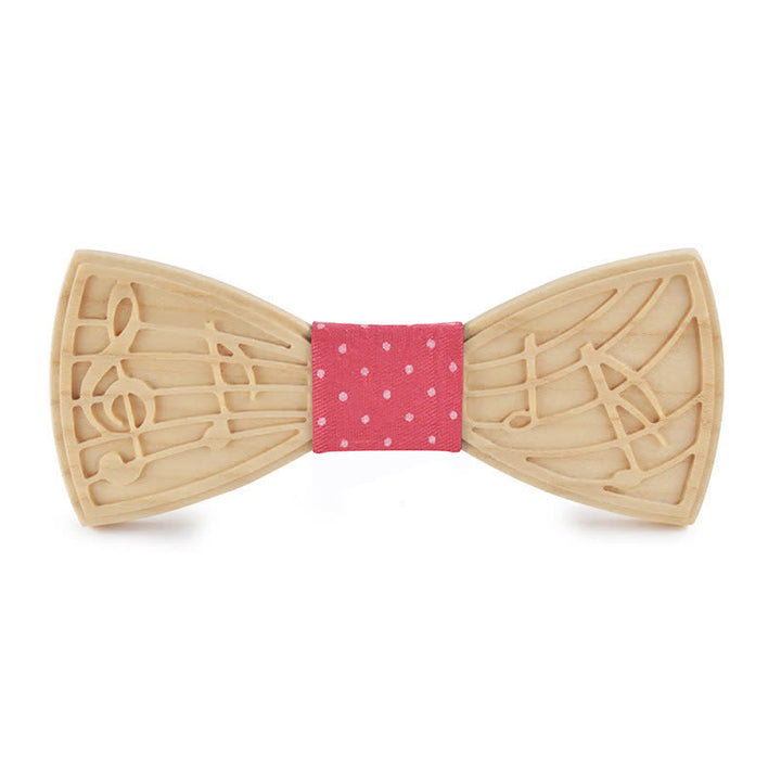 Men's Novelty Music Engraving Wooden Bow Tie - Style #1 - Pink - image 9