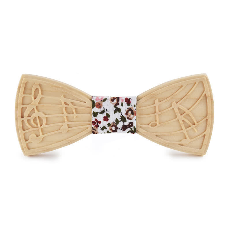 Men's Novelty Music Engraving Wooden Bow Tie - Style #1 - White Rose - image 12