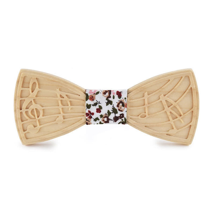 Men's Novelty Music Engraving Wooden Bow Tie - Style #1 - White Rose - image 12