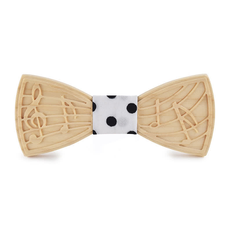 Men's Novelty Music Engraving Wooden Bow Tie - Style #1 - White Dot - image 10