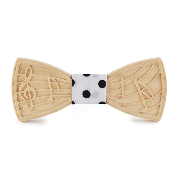 Men's Novelty Music Engraving Wooden Bow Tie - Style #1 - White Dot - image 10