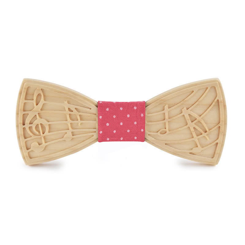 Men's Novelty Music Engraving Wooden Bow Tie - Style #1 - Pink - image 9