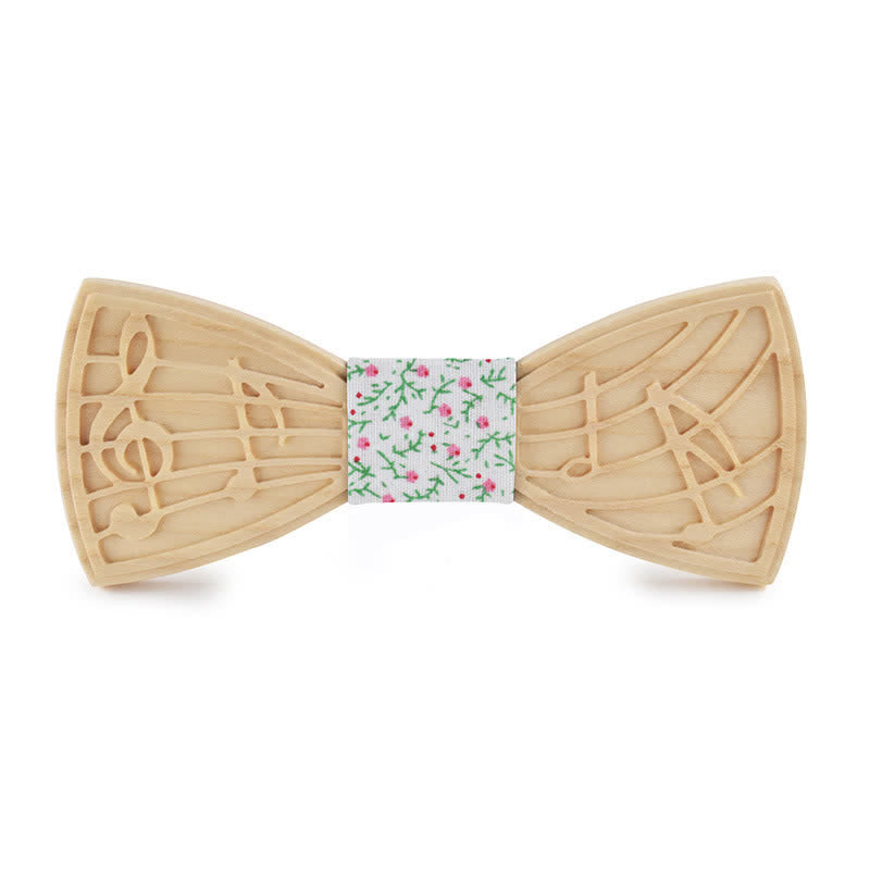 Men's Novelty Music Engraving Wooden Bow Tie - Style #1 - White Flower - image 14