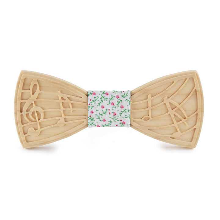 Men's Novelty Music Engraving Wooden Bow Tie - Style #1 - White Flower - image 14
