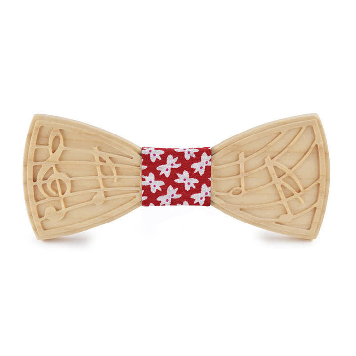 Men's Novelty Music Engraving Wooden Bow Tie - Style #1 - Red - image 13