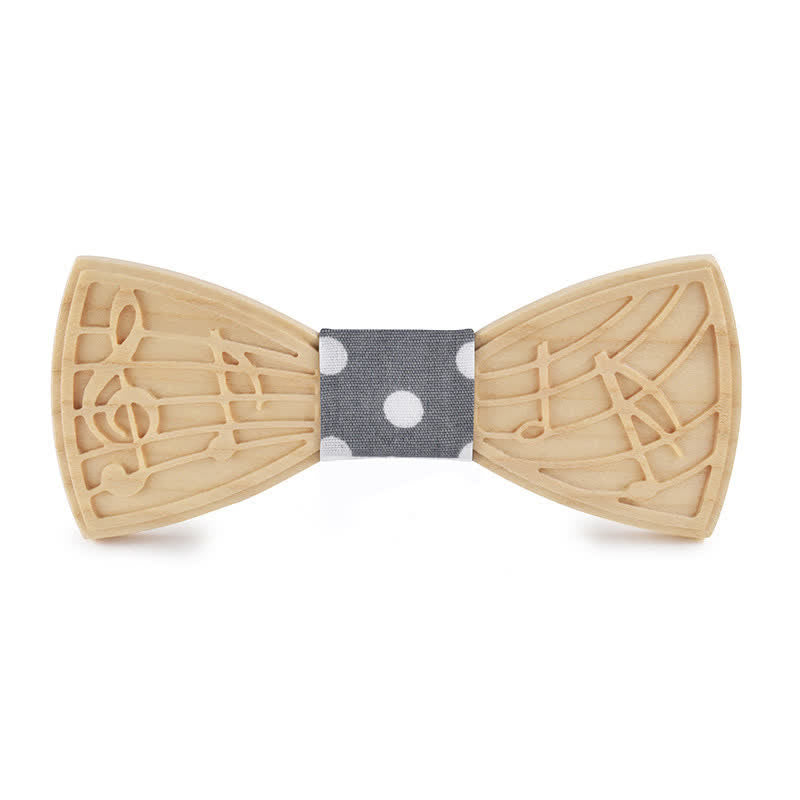 Men's Novelty Music Engraving Wooden Bow Tie - Style #1 - Gray Dot - image 11