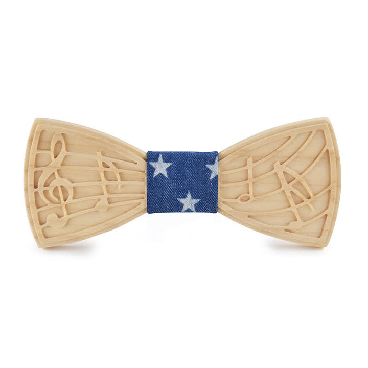 Men's Novelty Music Engraving Wooden Bow Tie - Style #1 - Blue Star - image 8
