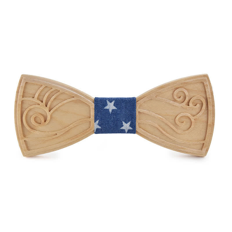 Men's Novelty Music Engraving Wooden Bow Tie - Style #2 - Blue Star - image 18