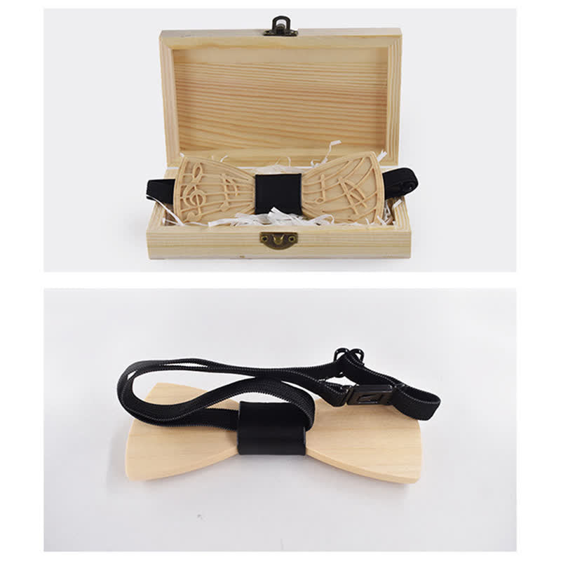 Men's Novelty Music Engraving Wooden Bow Tie - image 1
