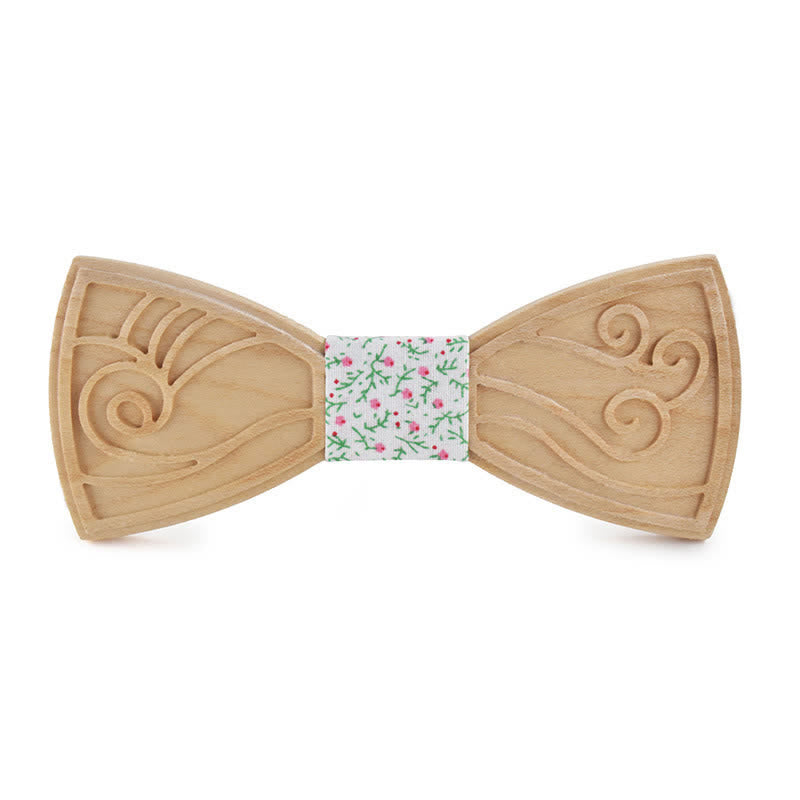 Men's Novelty Music Engraving Wooden Bow Tie - Style #2 - White Flower - image 24