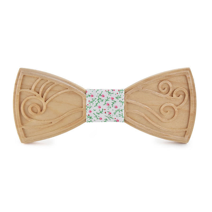 Men's Novelty Music Engraving Wooden Bow Tie - Style #2 - White Flower - image 24