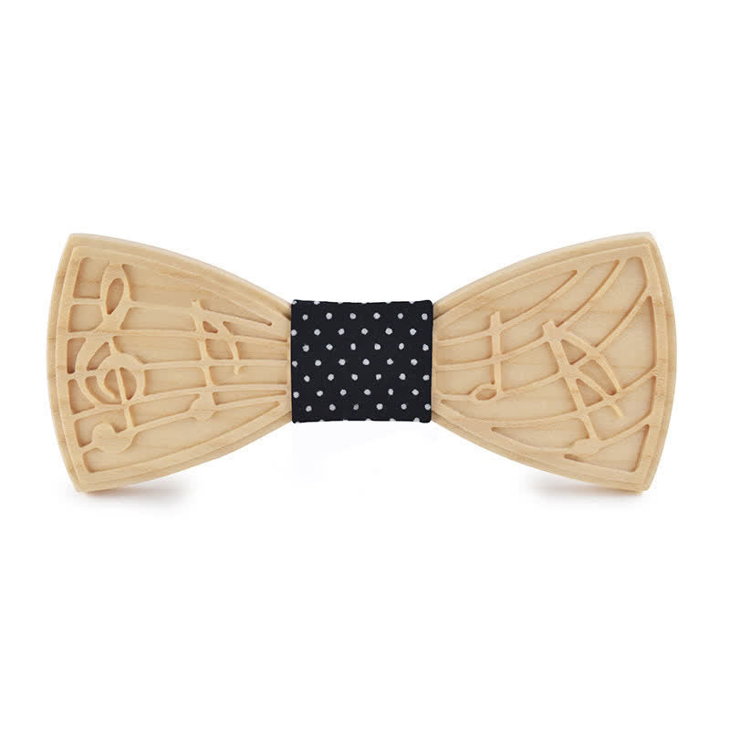 Men's Novelty Music Engraving Wooden Bow Tie - Style #1 - Black Dotty - image 7