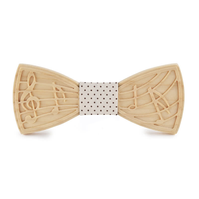 Men's Novelty Music Engraving Wooden Bow Tie - Style #1 - White Dotty - image 6