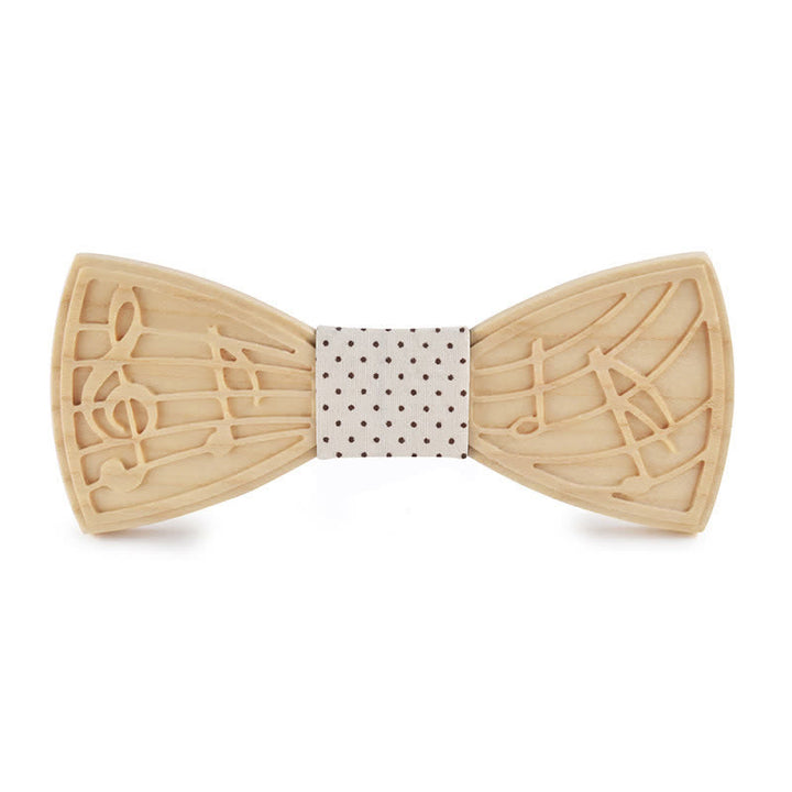 Men's Novelty Music Engraving Wooden Bow Tie - Style #1 - White Dotty - image 6