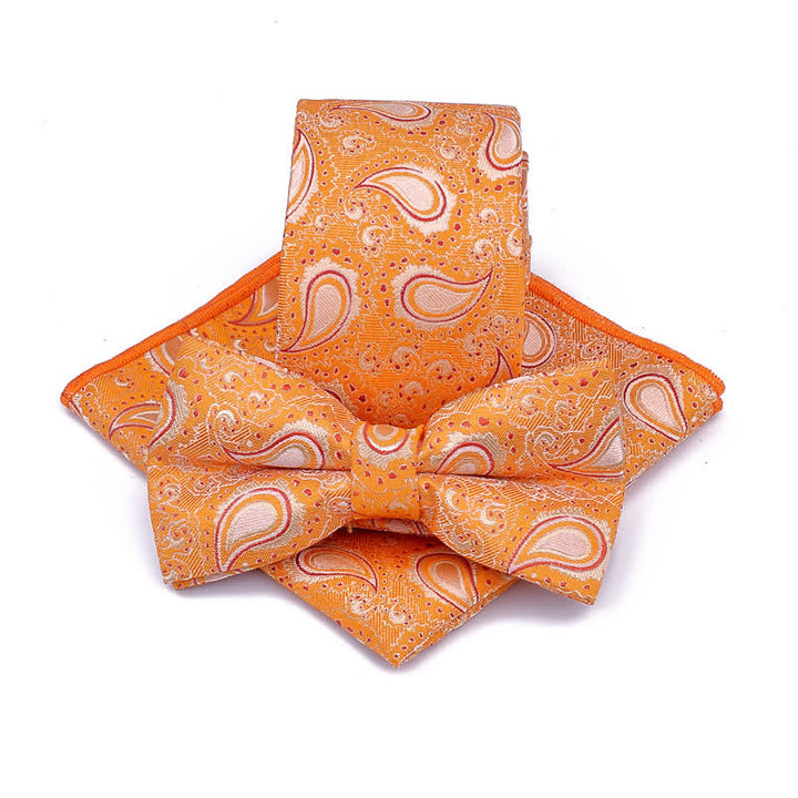 3Pcs Men's Cashew Flower Casual Bow Tie Necktie Set - Orange - image 8