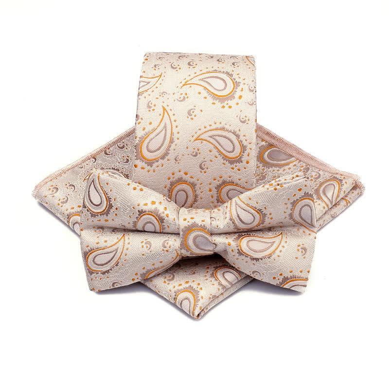 3Pcs Men's Cashew Flower Casual Bow Tie Necktie Set - Champagne - image 7