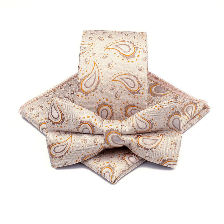 3Pcs Men's Cashew Flower Casual Bow Tie Necktie Set - Champagne - image 7