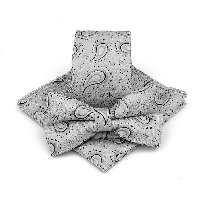 3Pcs Men's Cashew Flower Casual Bow Tie Necktie Set - Gray - image 6