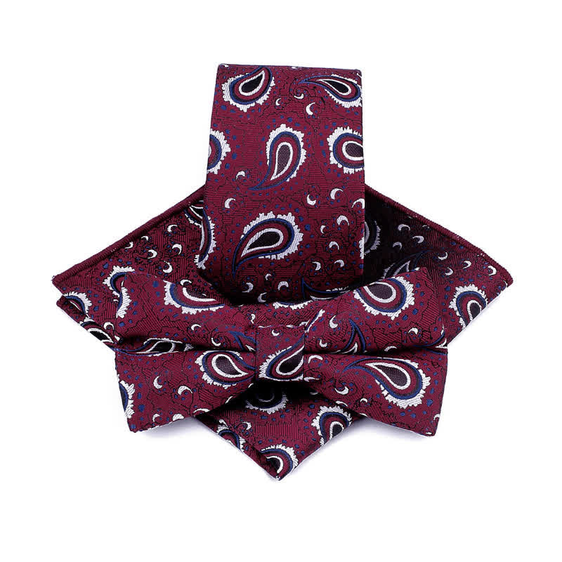 3Pcs Men's Cashew Flower Casual Bow Tie Necktie Set - Burgundy - image 4
