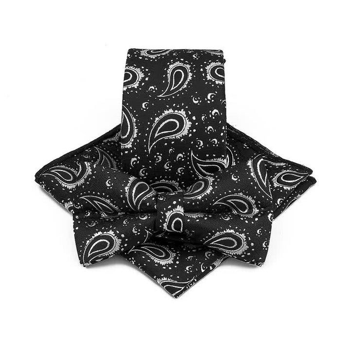 3Pcs Men's Cashew Flower Casual Bow Tie Necktie Set - Black - image 5