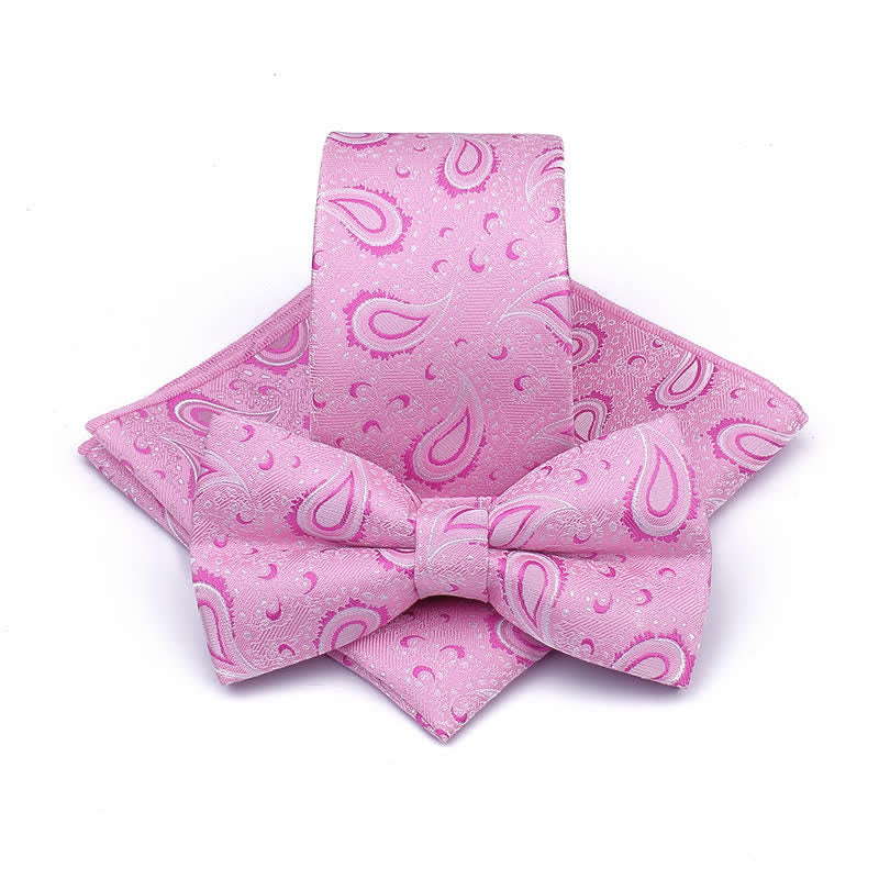3Pcs Men's Cashew Flower Casual Bow Tie Necktie Set - Pink - image 9