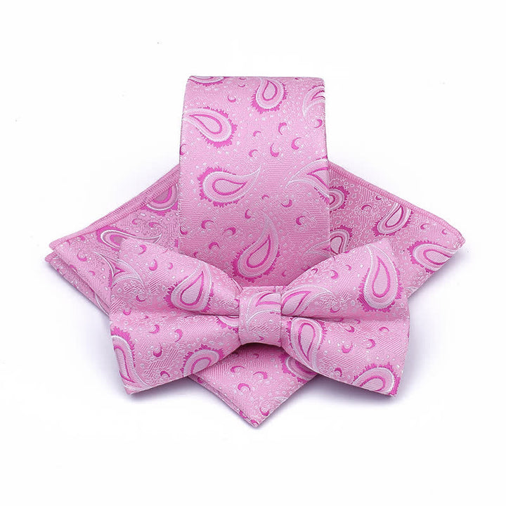 3Pcs Men's Cashew Flower Casual Bow Tie Necktie Set - Pink - image 9