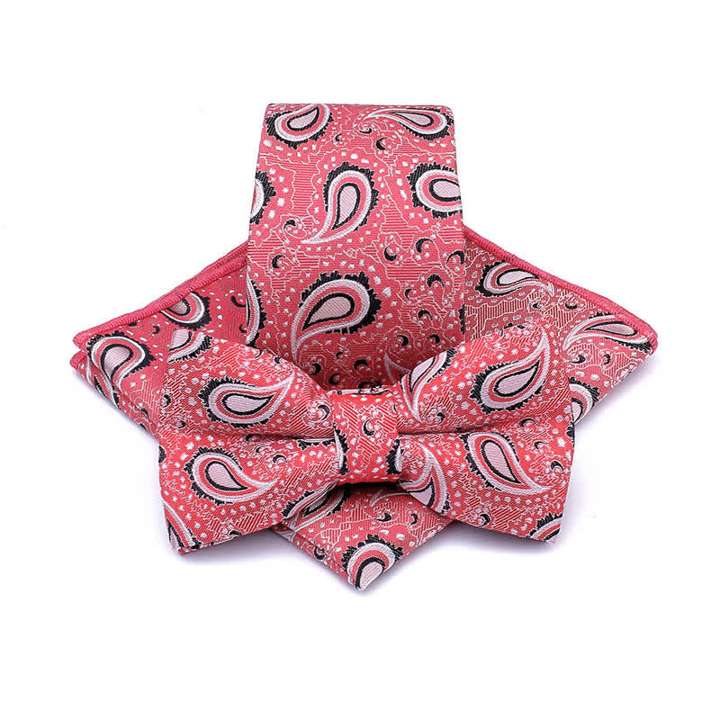3Pcs Men's Cashew Flower Casual Bow Tie Necktie Set - Red - image 10