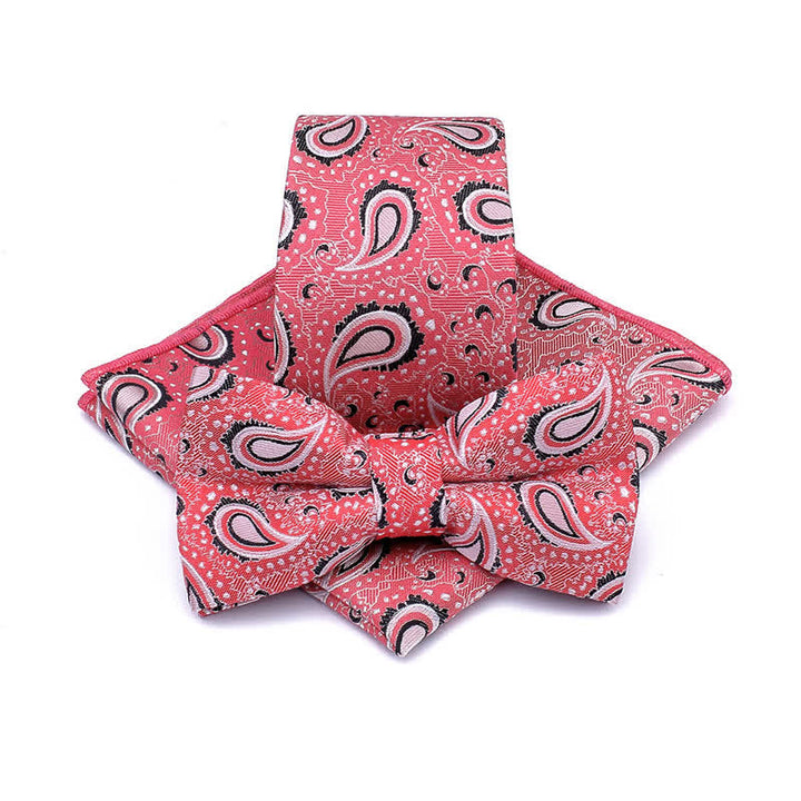 3Pcs Men's Cashew Flower Casual Bow Tie Necktie Set - Red - image 10