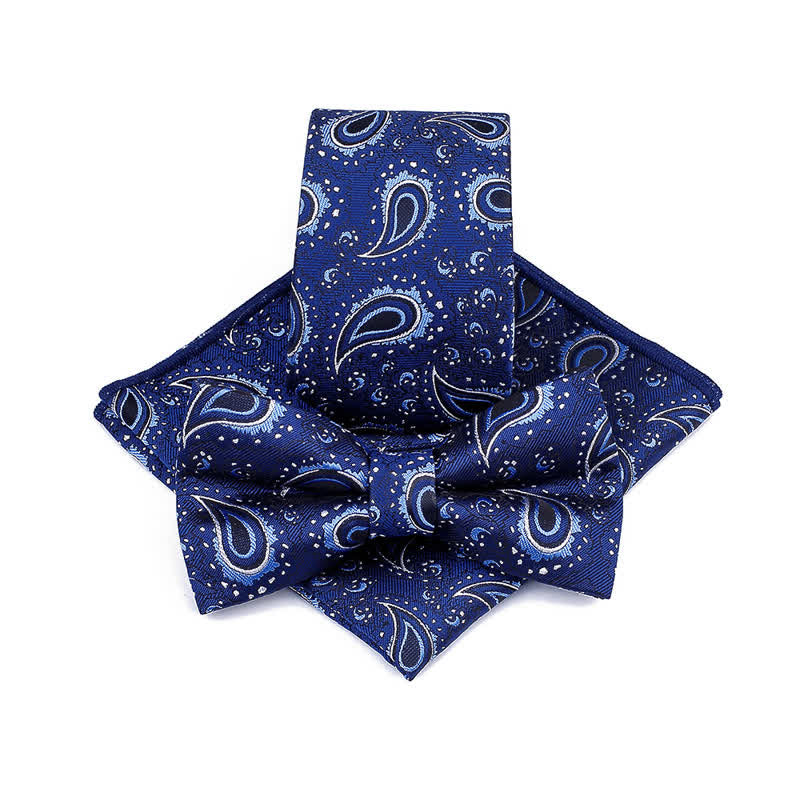 3Pcs Men's Cashew Flower Casual Bow Tie Necktie Set - Navy - image 2