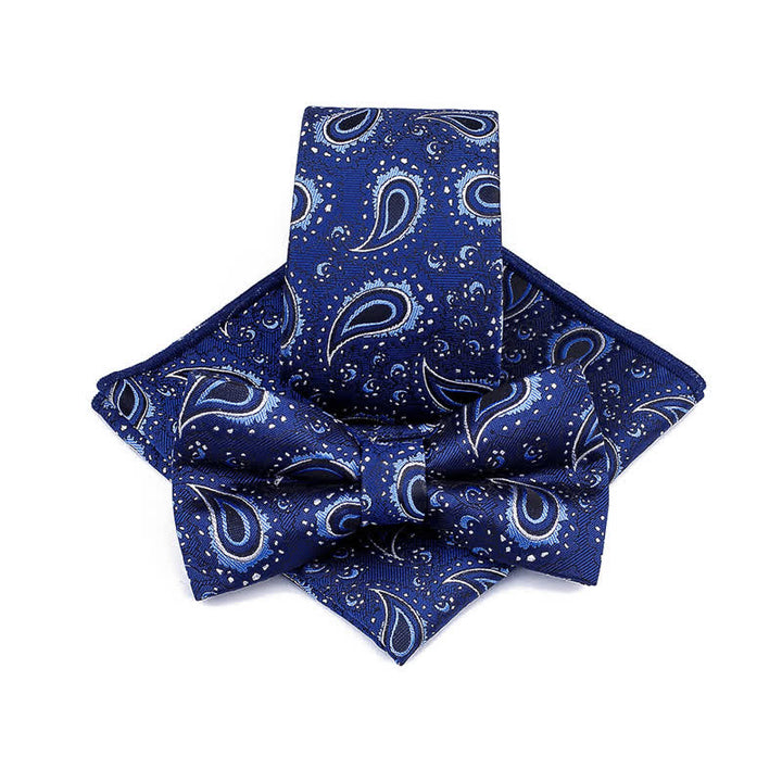 3Pcs Men's Cashew Flower Casual Bow Tie Necktie Set - Navy - image 2
