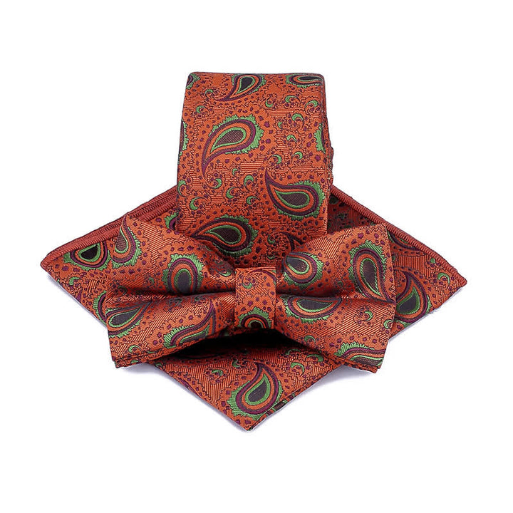 3Pcs Men's Cashew Flower Casual Bow Tie Necktie Set - Brown - image 3