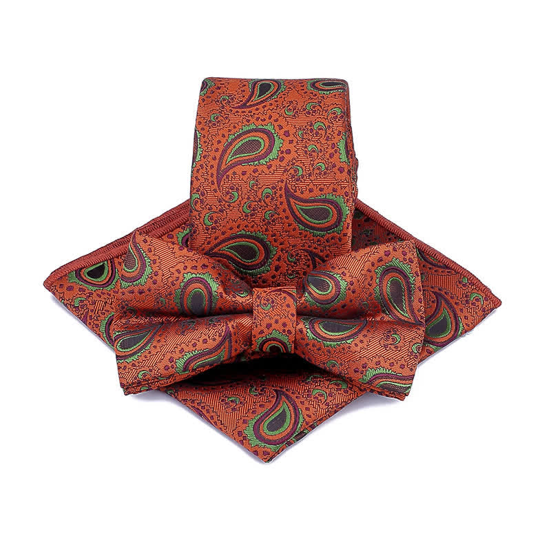 3Pcs Men's Cashew Flower Casual Bow Tie Necktie Set - Brown - image 3