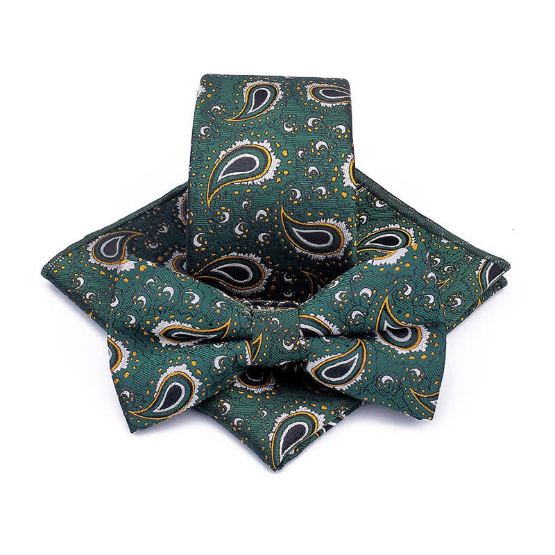 3Pcs Men's Cashew Flower Casual Bow Tie Necktie Set - Green - image 0