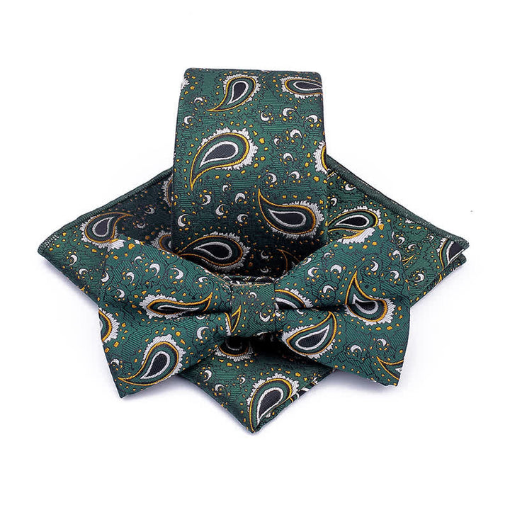 3Pcs Men's Cashew Flower Casual Bow Tie Necktie Set - Green - image 0