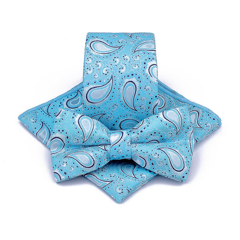 3Pcs Men's Cashew Flower Casual Bow Tie Necktie Set - SteelBlue - image 1