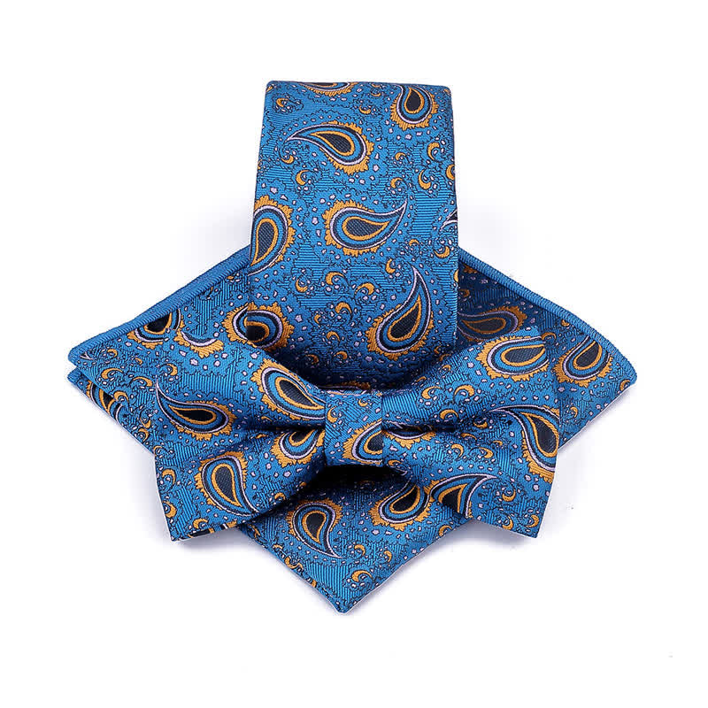 3Pcs Men's Cashew Flower Casual Bow Tie Necktie Set - SteelBlue - image 1