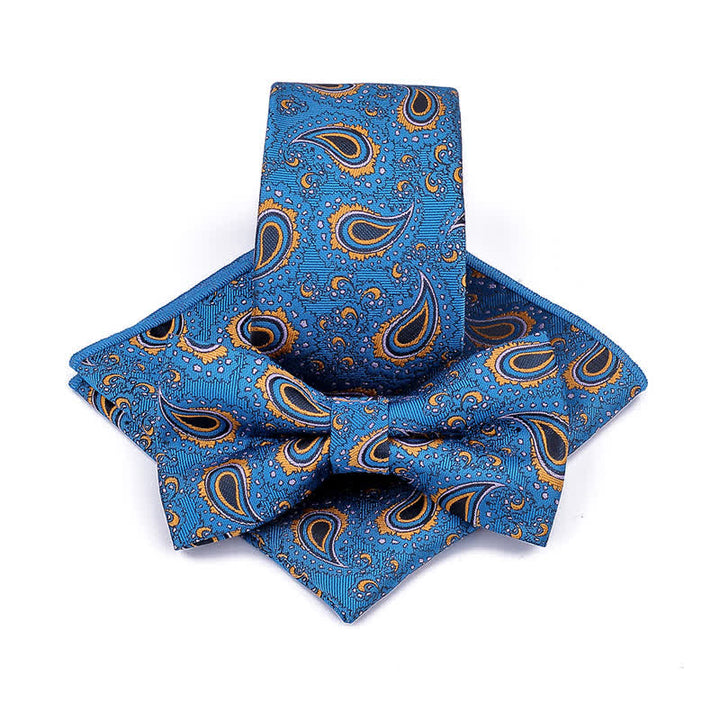 3Pcs Men's Cashew Flower Casual Bow Tie Necktie Set - SteelBlue - image 1