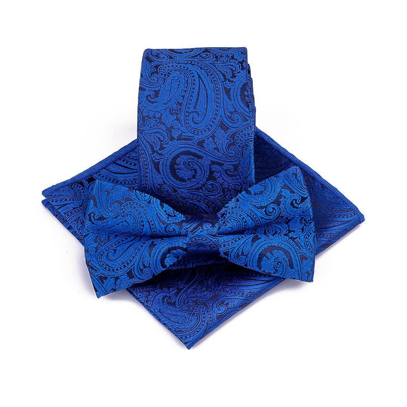 3Pcs Men's Paisley Ceremony Groom Bow Tie Necktie Set - Royal - image 2