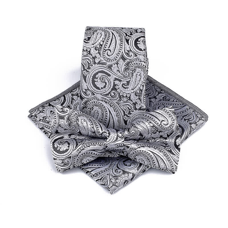 3Pcs Men's Paisley Ceremony Groom Bow Tie Necktie Set - Gray - image 0