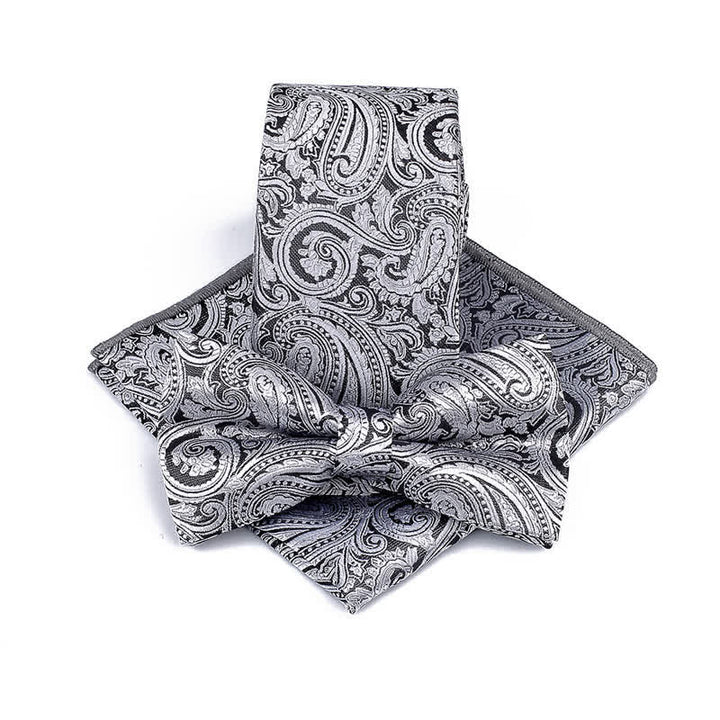3Pcs Men's Paisley Ceremony Groom Bow Tie Necktie Set - Gray - image 0