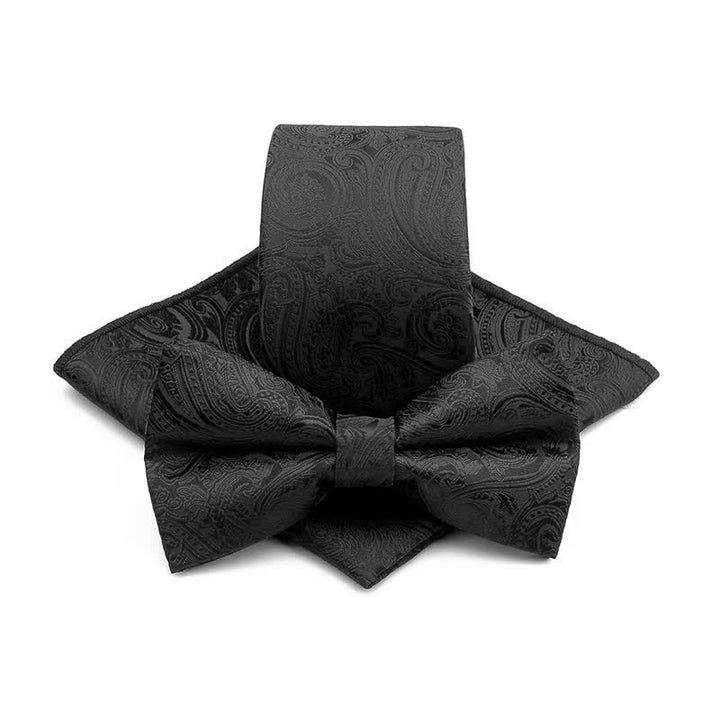 3Pcs Men's Paisley Ceremony Groom Bow Tie Necktie Set - Black - image 4