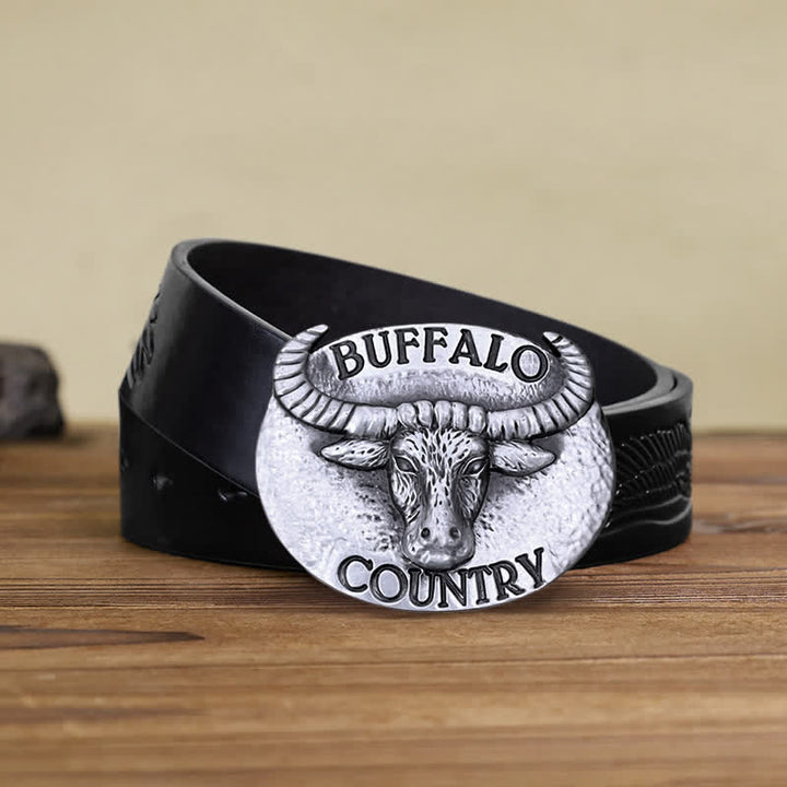 Men's DIY Buffalo Country Buckle Leather Belt - Silver - Black Embossed Eagle Belt (38) - image 12