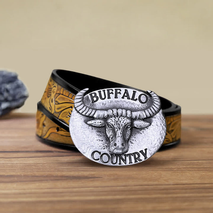 Men's DIY Buffalo Country Buckle Leather Belt - Silver - SandyBrown Belt (40) - image 16