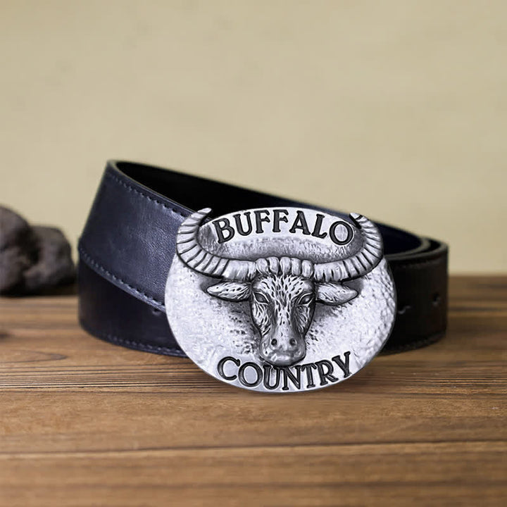 Men's DIY Buffalo Country Buckle Leather Belt - Silver - Black PU Belt (40) - image 11