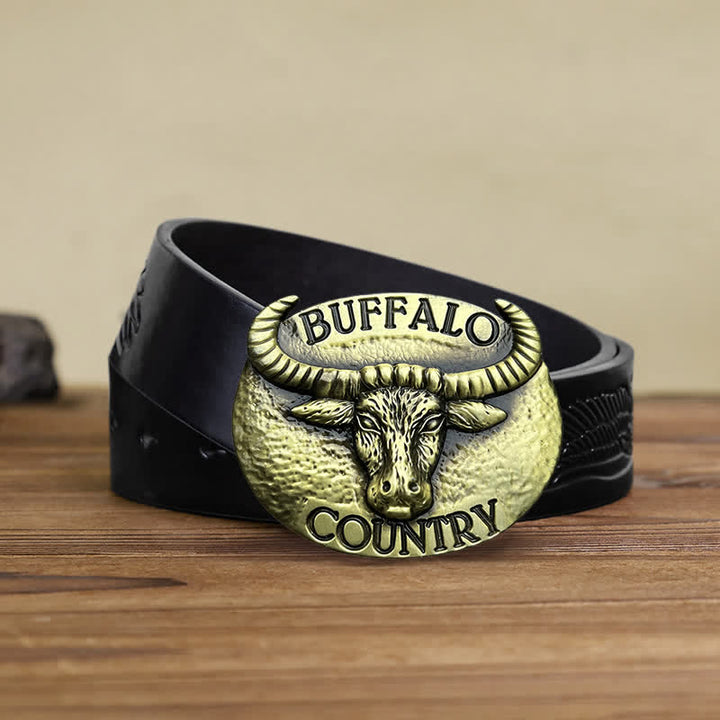 Men's DIY Buffalo Country Buckle Leather Belt - Bronze - Black Embossed Eagle Belt (38) - image 4