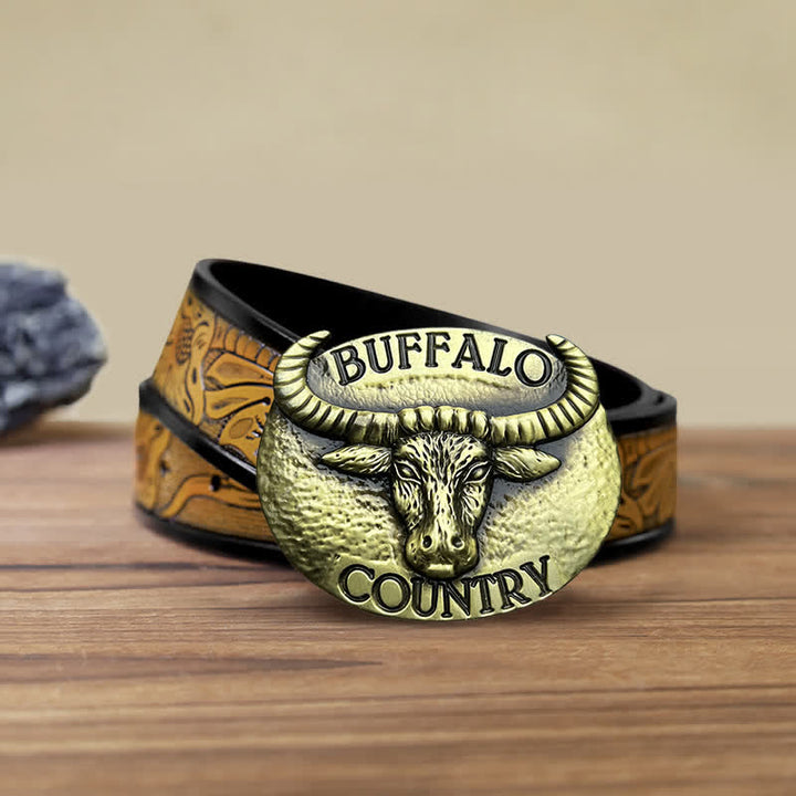 Men's DIY Buffalo Country Buckle Leather Belt - Bronze - SandyBrown Belt (40) - image 8